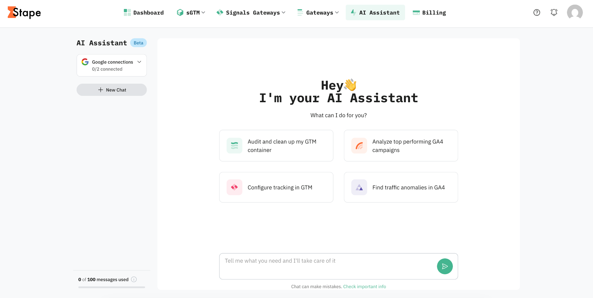 Full-screen chat interface