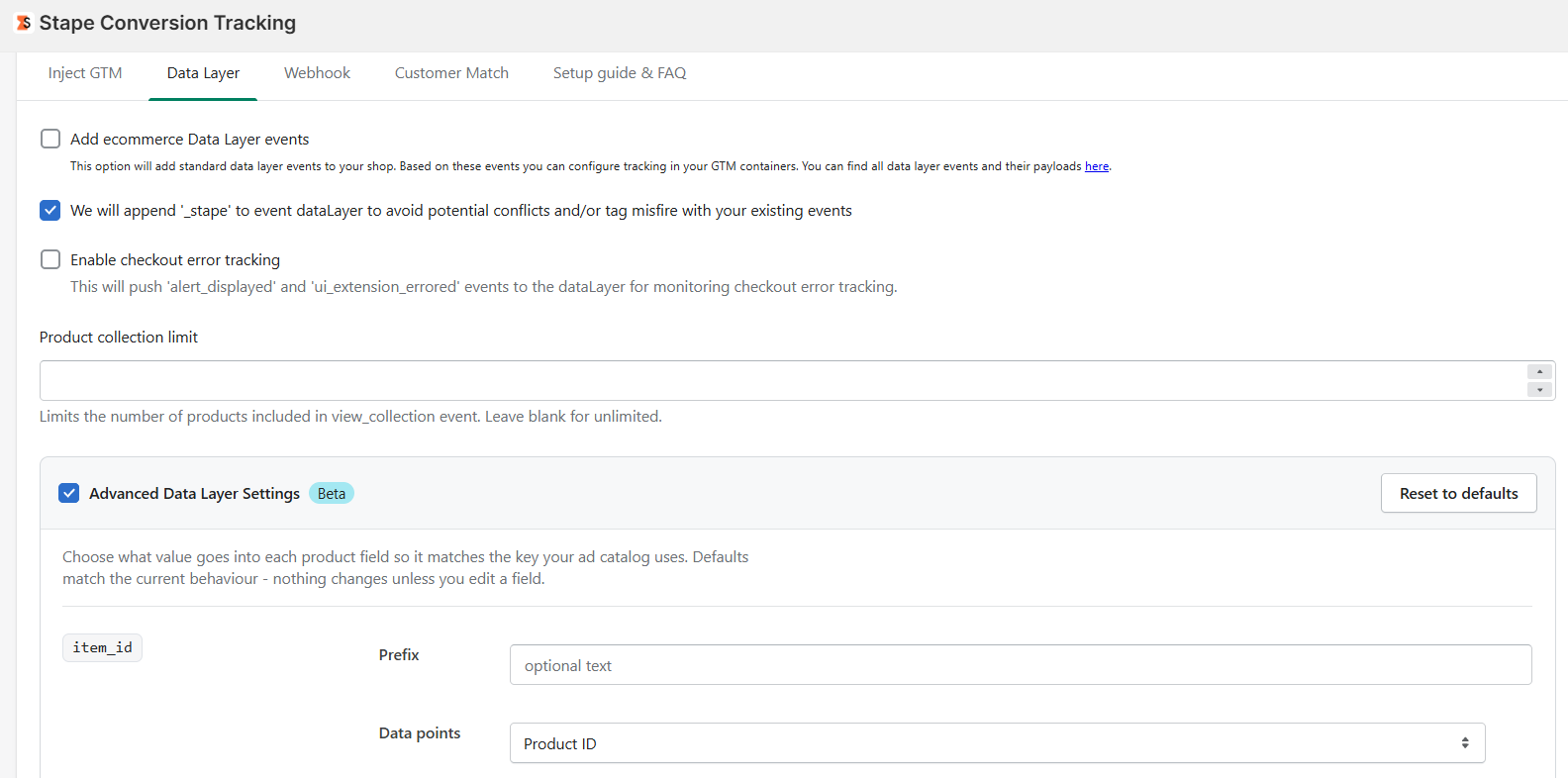 "Data Layer" tab