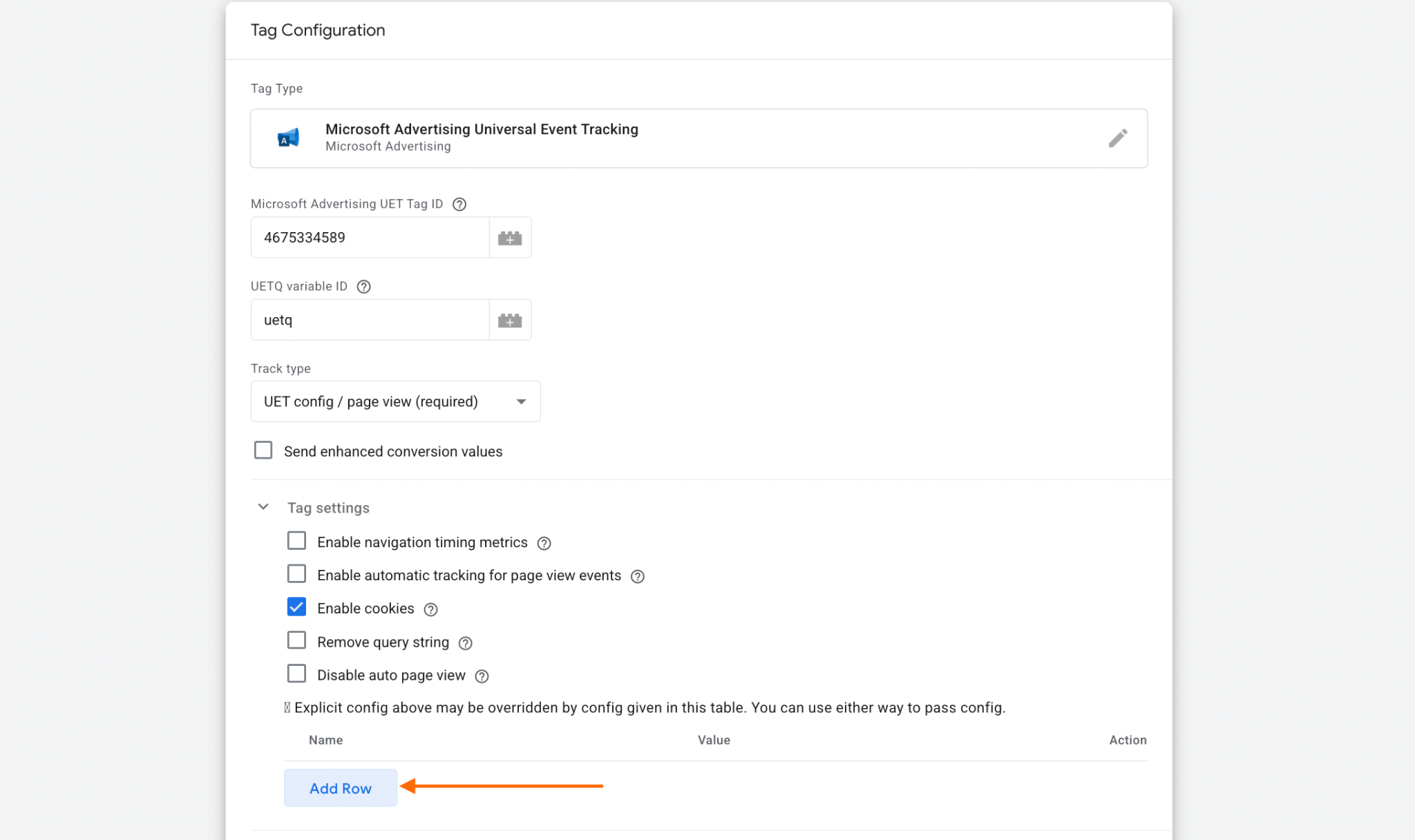 edit microsoft web gtm tag