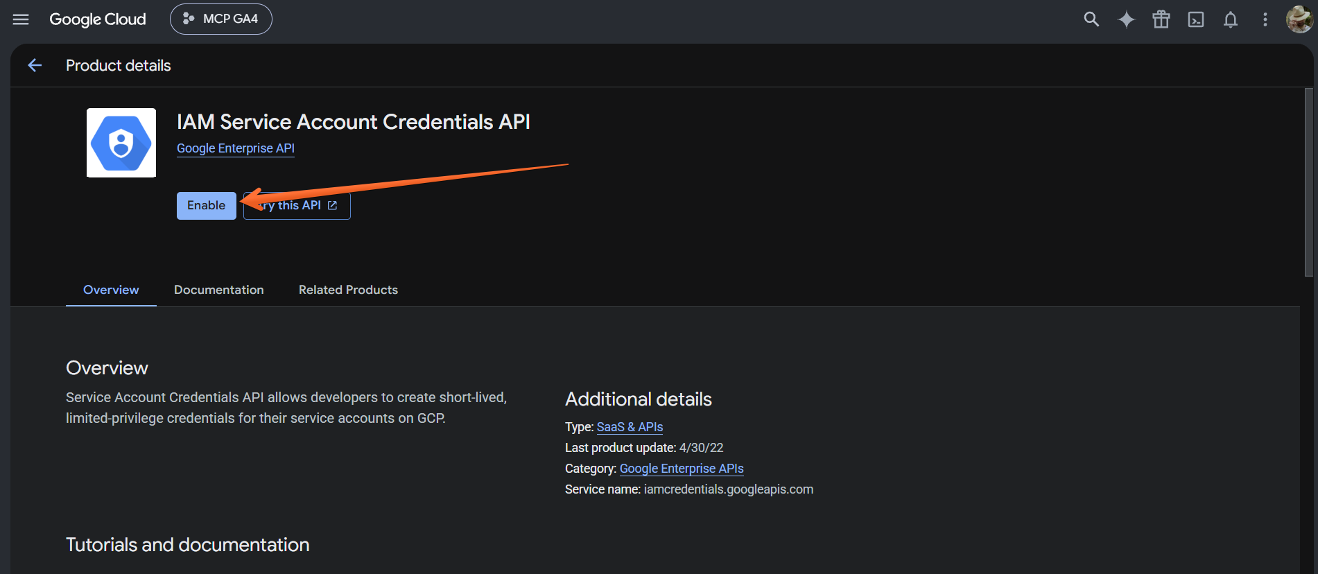 IAM Service Account Credentials API