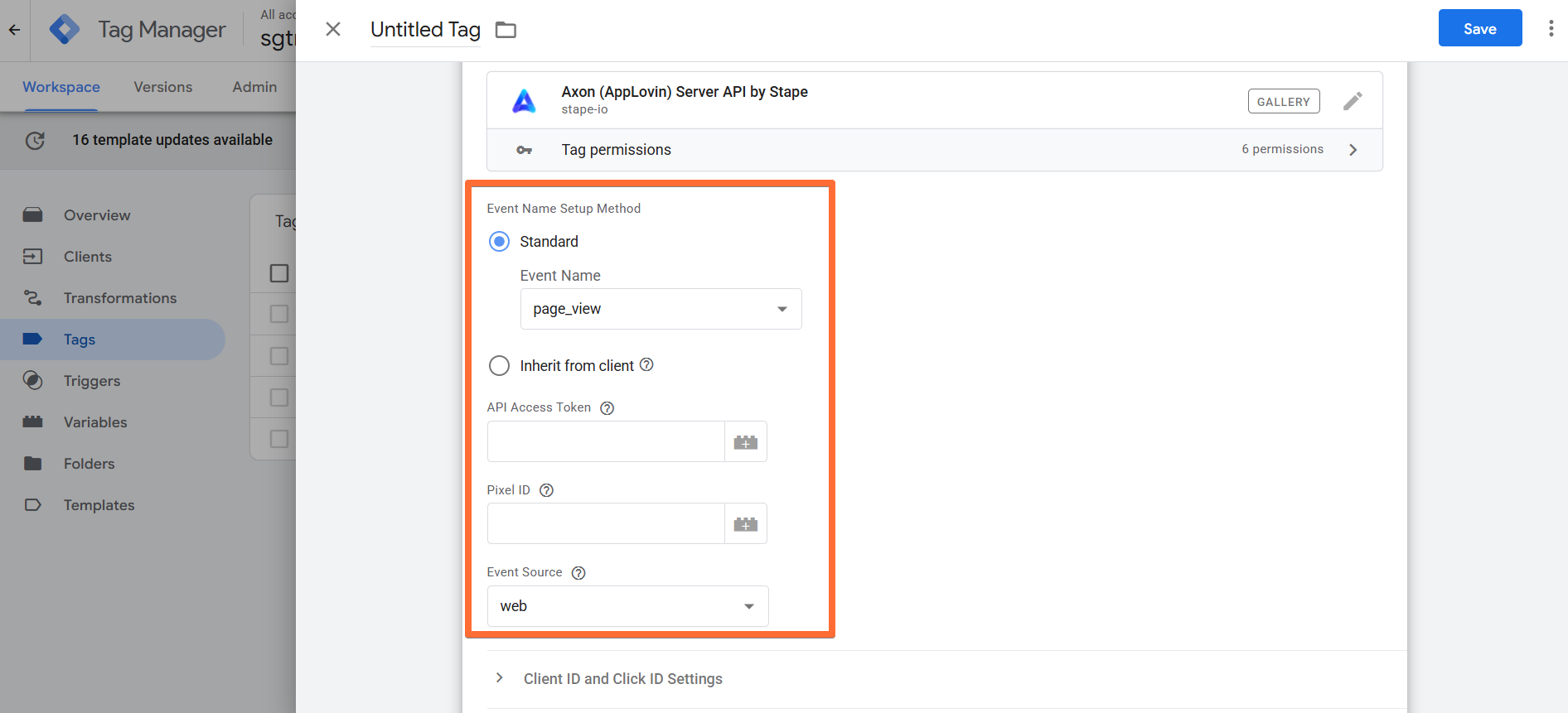 Configure the Axon tag