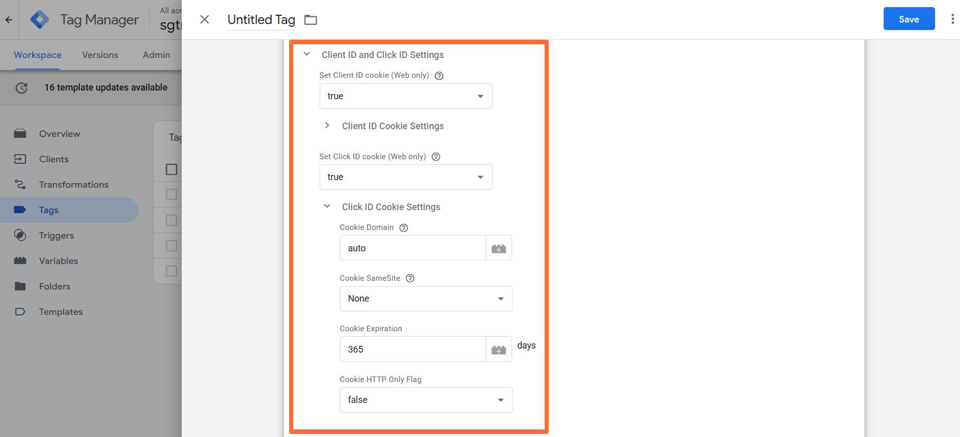 Client ID and Click ID Settings
