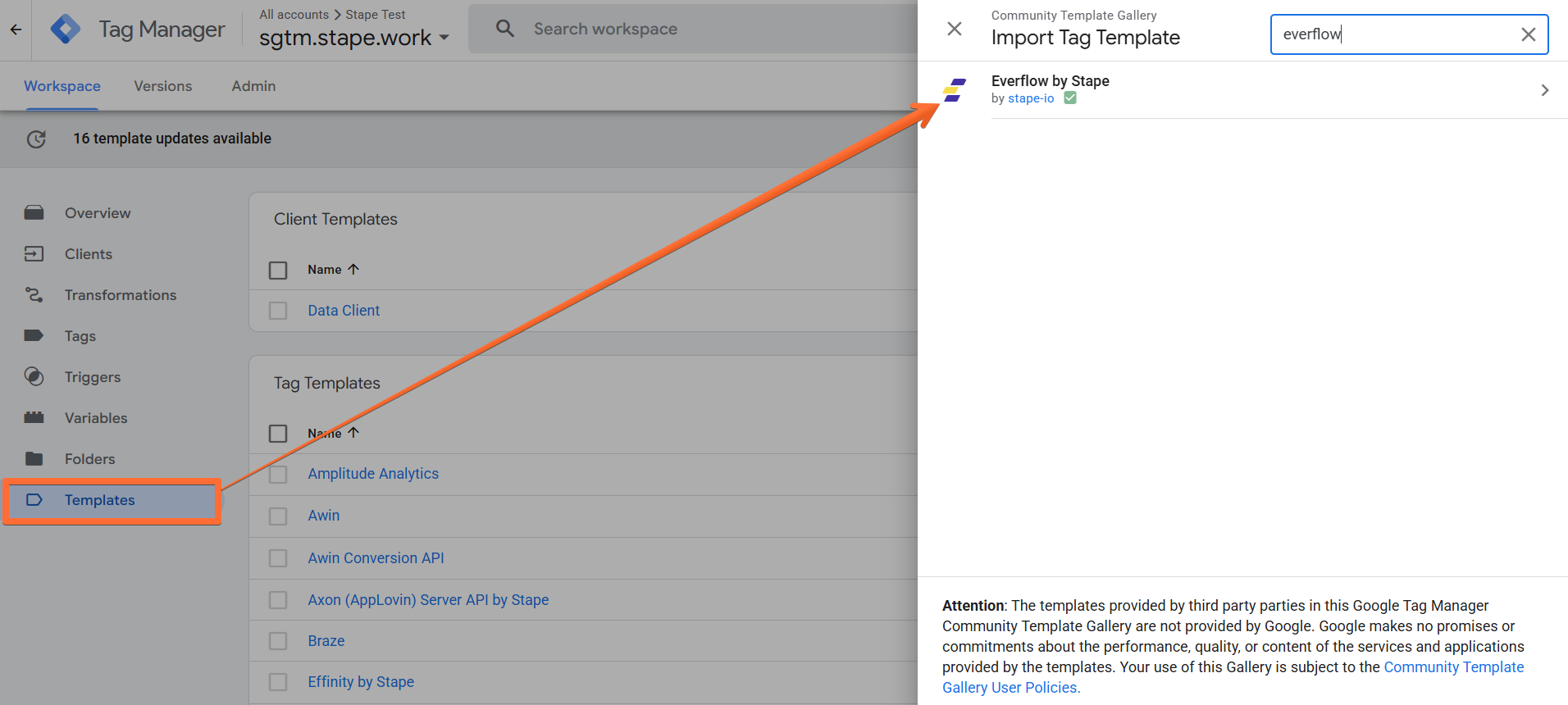 Add the Everflow tag template 