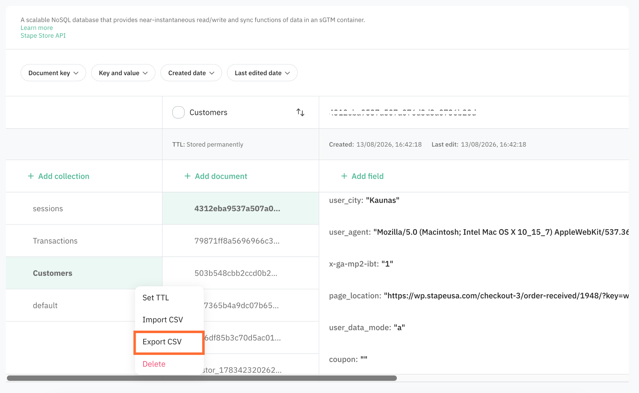 Export CSV