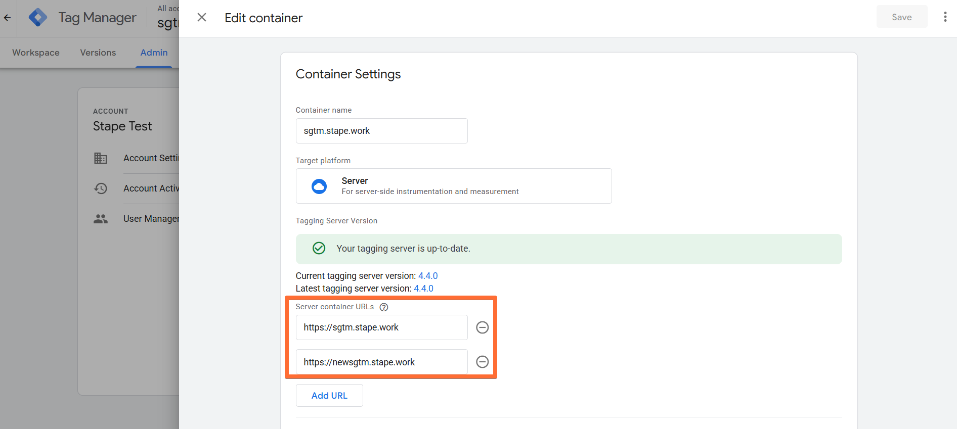 Server container URL in GTM