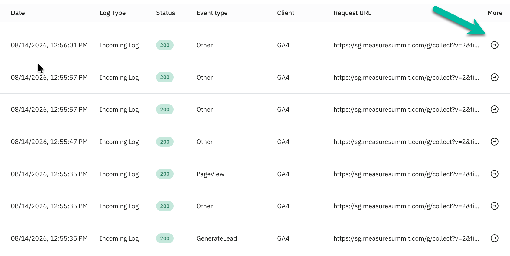 Click on the arrow on the right for log details