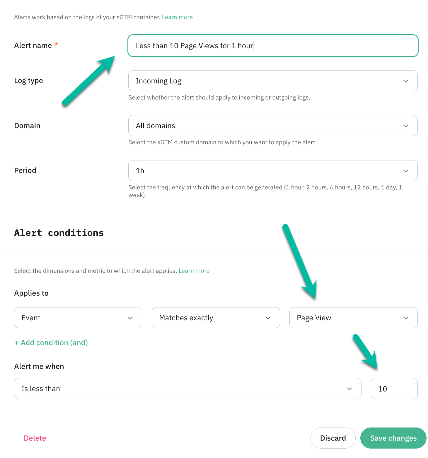 Alert configuration example