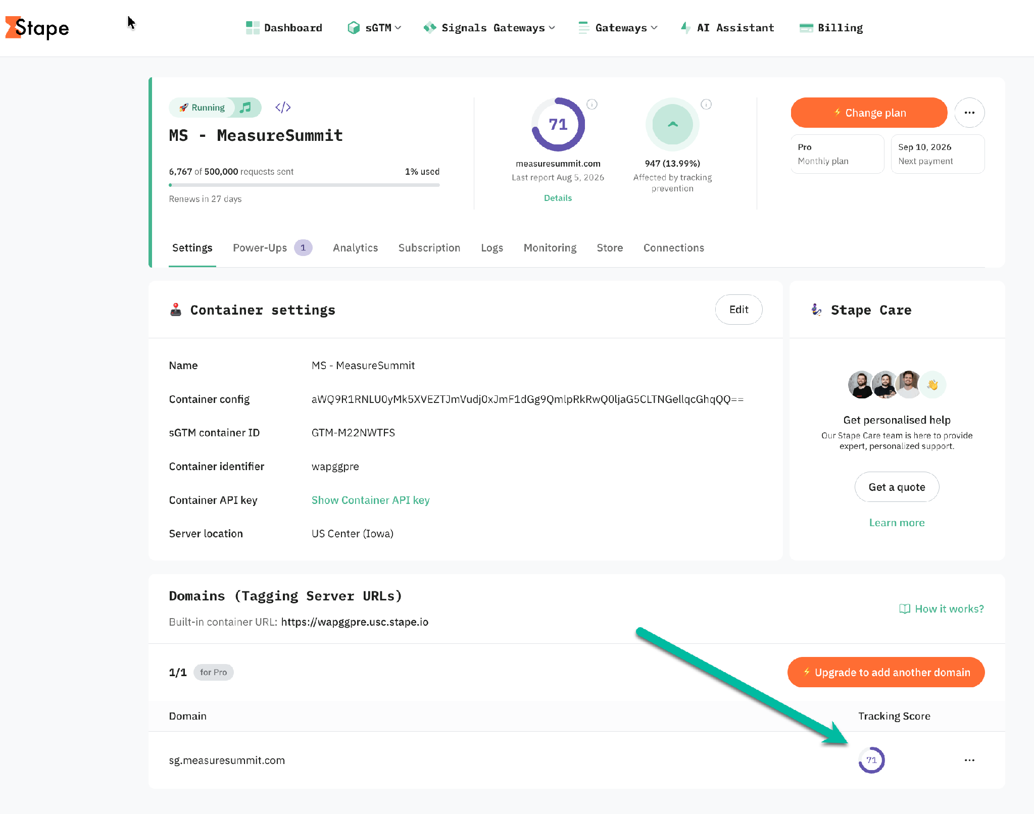 Score under Domain