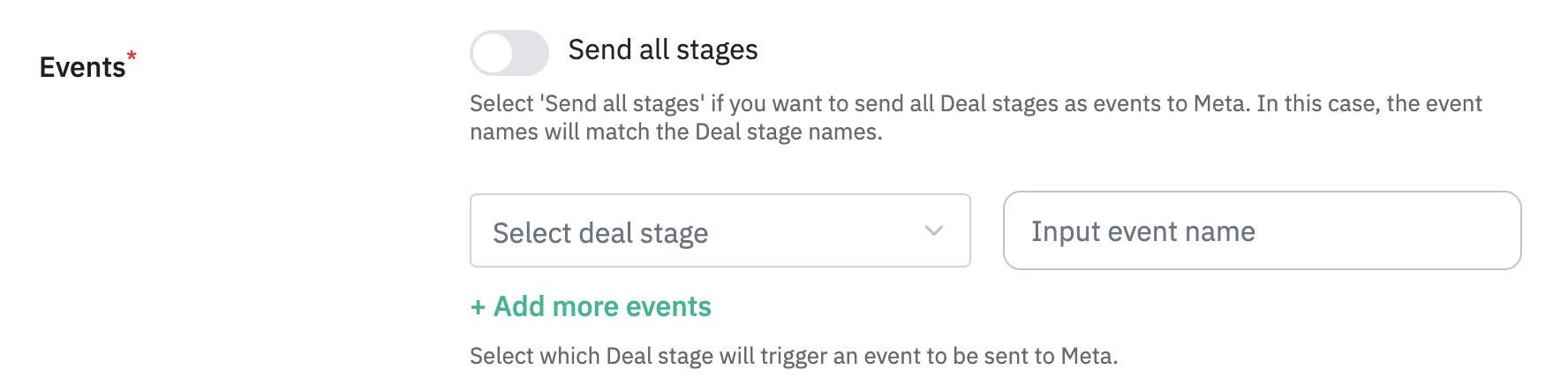 Select a Deal stage to trigger an event