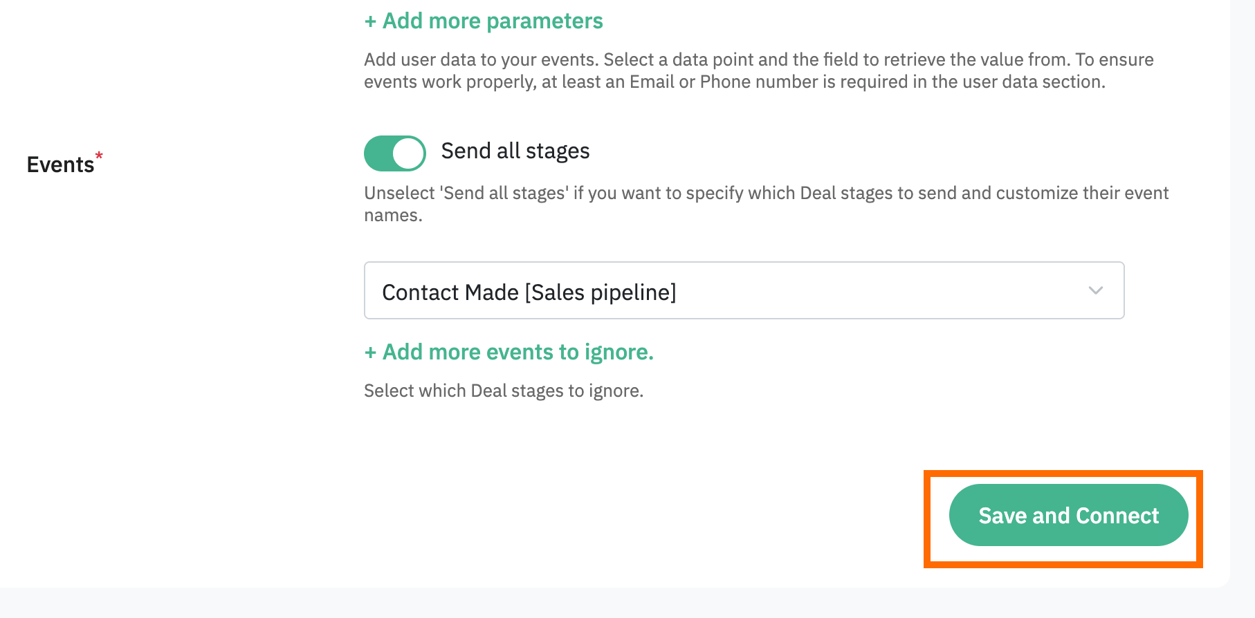 Save and Connect button