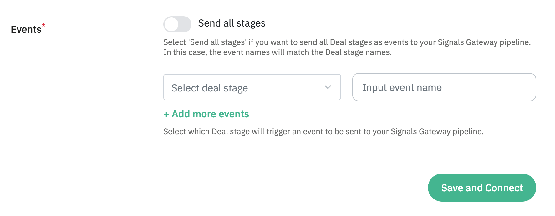 Select a Deal stage to trigger an event