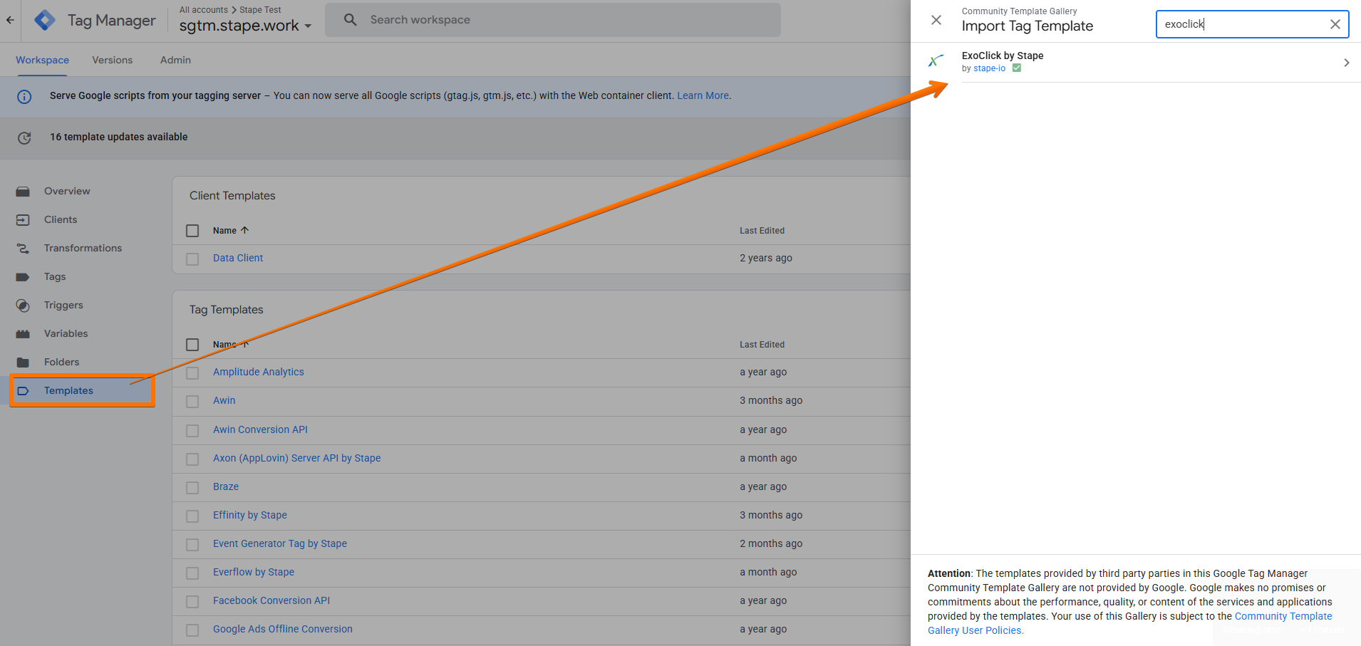 Add the ExoClick tag template