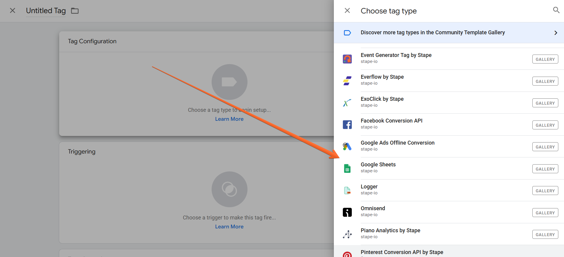 select Google Sheets