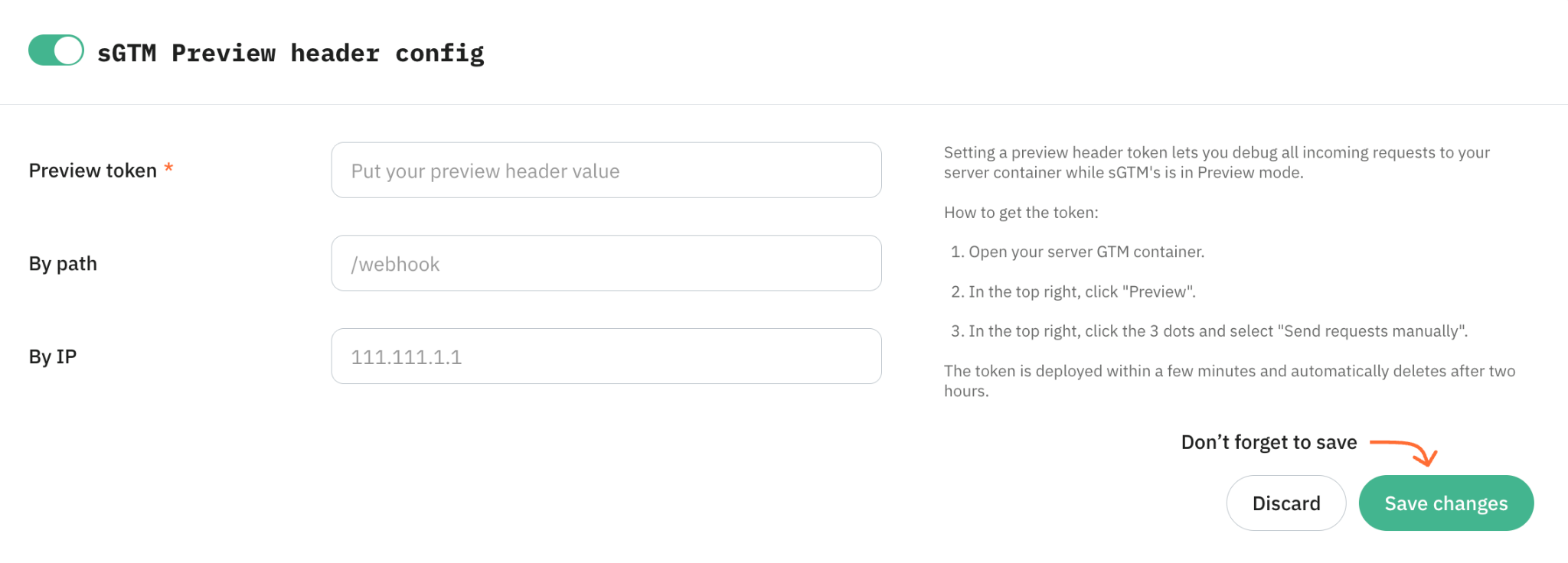 sGTM Preview Header config