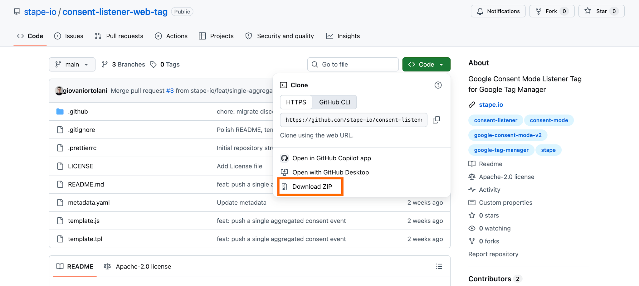 Download the tag file from Stape's GitHub and unzip it.