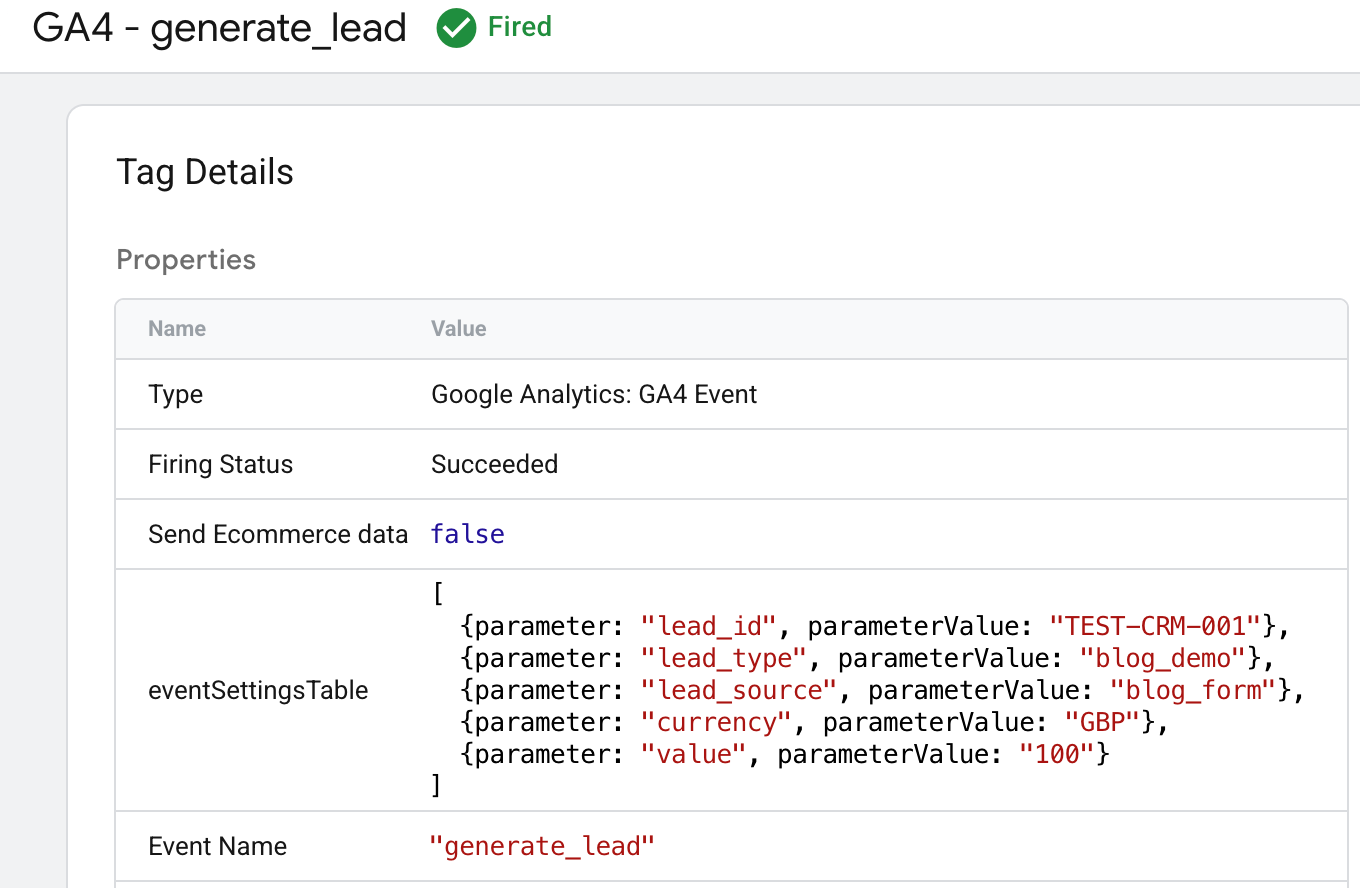 generate_lead tag fired