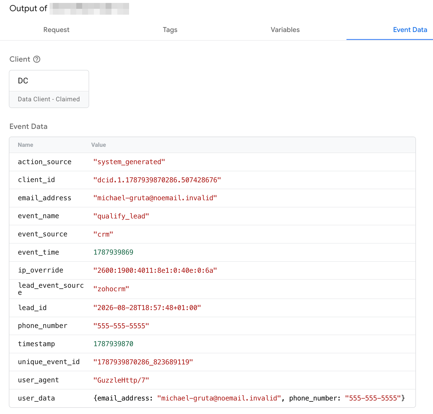 Data Client output
