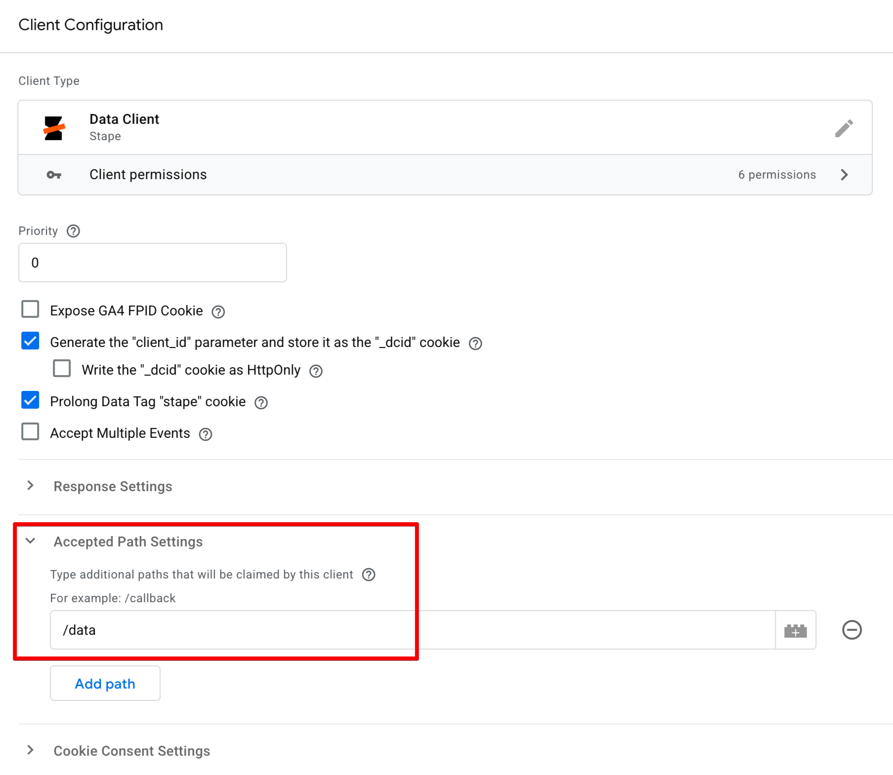 Path setting in client config