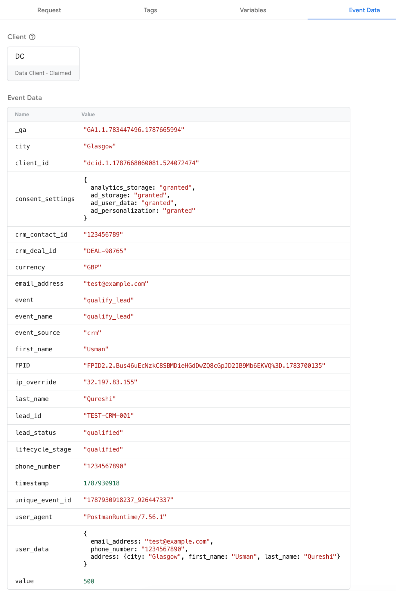 Parsed webhook request