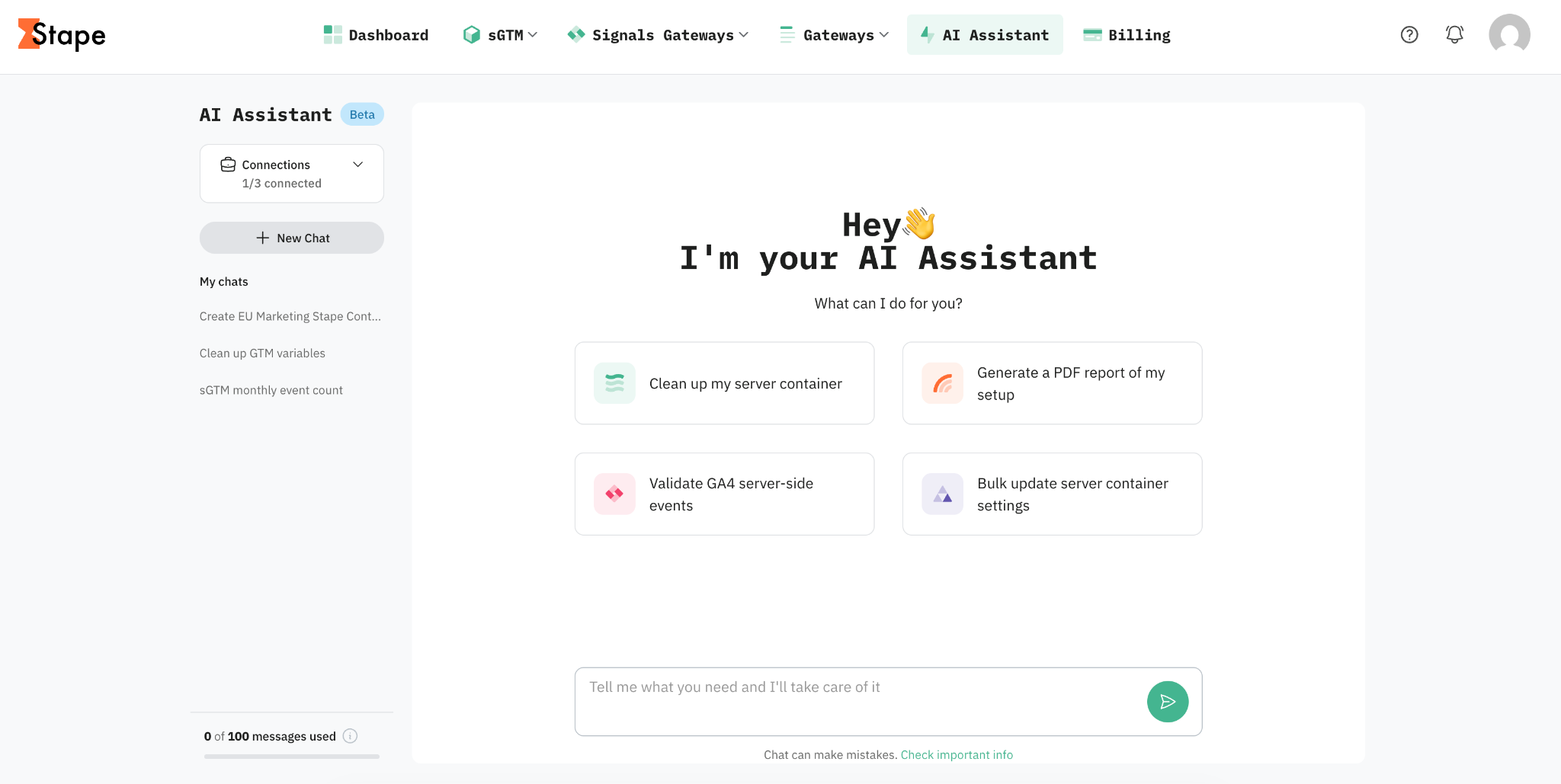 Full-screen chat interface