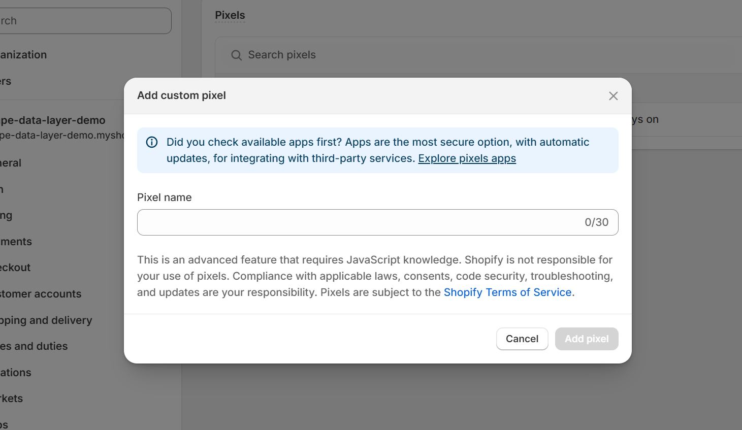 Add custom pixel popup